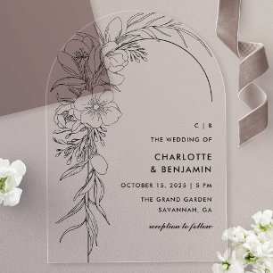 Invitations En Acrylique Mariage d'arc de bouquet floral noir