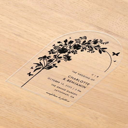 Invitations En Acrylique Mariage d'arc de papillon noir moderne (Poser)