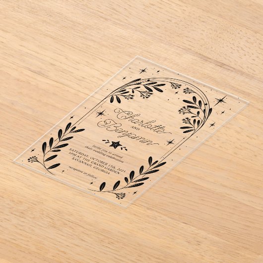 Invitations En Acrylique Mariage d'arc floral étoile noire (Poser)