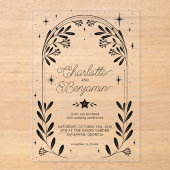 Invitations En Acrylique Mariage d'arc floral étoile noire (Recto)
