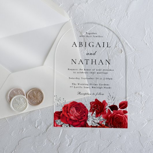 Invitations En Acrylique Mariage d'arc magique Red Roses