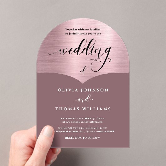 Invitations En Acrylique Mariage d'arc rose rose rose chic Script (In situ (ordinateur de poche))