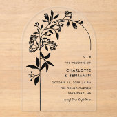 Invitations En Acrylique Mariage d'arche botanique noire moderne (Recto)