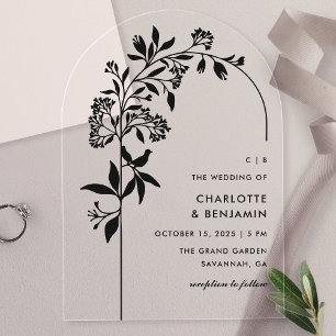 Invitations En Acrylique Mariage d'arche botanique noire moderne