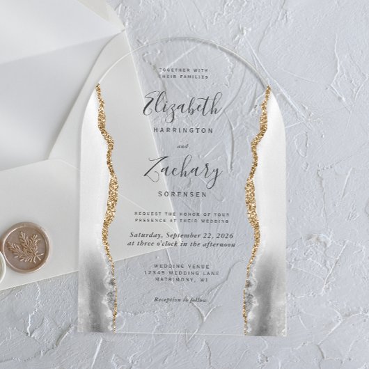 Invitations En Acrylique Mariage d'arche d'âge gris blanc moderne