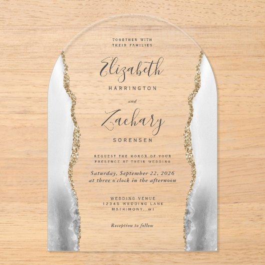 Invitations En Acrylique Mariage d'arche d'âge gris blanc moderne (Recto)