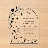 Invitations En Acrylique Mariage d'arche de nuit noire Floral (Recto)