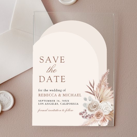 Invitations En Acrylique Mariage d'arche de Pampas florales neutres Enregis