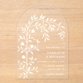 Invitations En Acrylique Mariage d'arche d'oiseaux botaniques blancs (Recto)