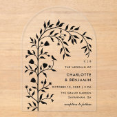 Invitations En Acrylique Mariage d'arche d'oiseaux botaniques noirs (Recto)