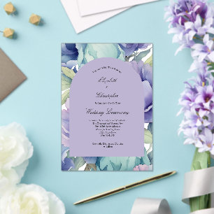 Invitations En Acrylique Mariage d'arche florale bleu violet