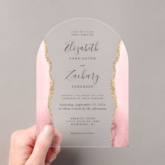 Invitations En Acrylique Mariage d'arche moderne en or rose vierge (In situ (ordinateur de poche))