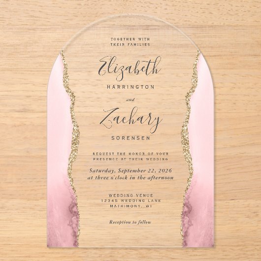 Invitations En Acrylique Mariage d'arche moderne en or rose vierge (Recto)