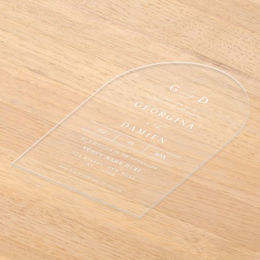 Invitations En Acrylique Mariage d'arche transparent Monogramme moderne (Poser)