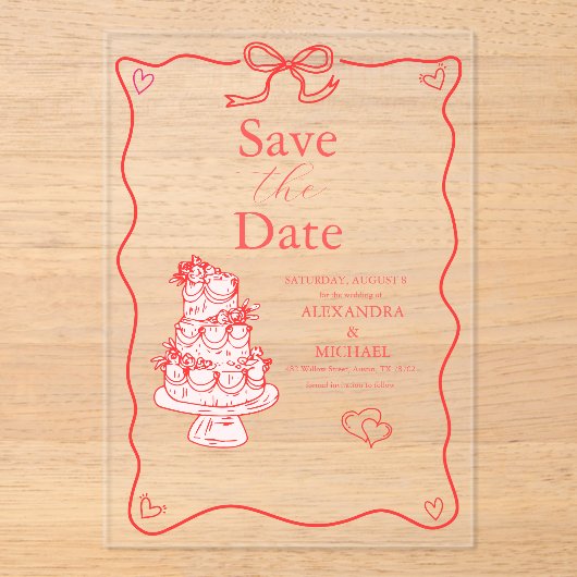 Invitations En Acrylique Mariage d'art de gribouillis rétro (Recto)
