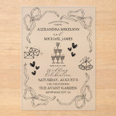 Invitations En Acrylique Mariage d'art gribouillé noir et blanc (Recto)