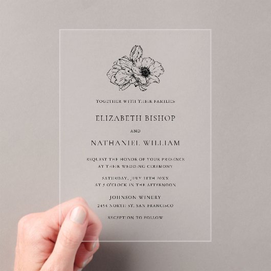 Invitations En Acrylique Mariage d'art minimaliste noir (In situ (ordinateur de poche))