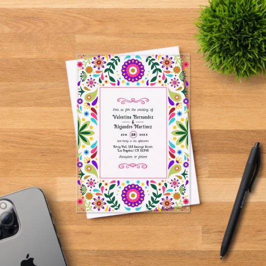 Invitations En Acrylique Mariage d'art populaire mexicain transparent Fiest (Insitu (Carte d'invitation))
