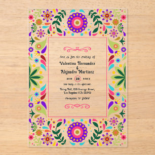 Invitations En Acrylique Mariage d'art populaire mexicain transparent Fiest