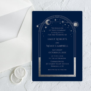 Invitations En Acrylique Mariage d'astronomie Céleste Bleu Argent Soleil Lu