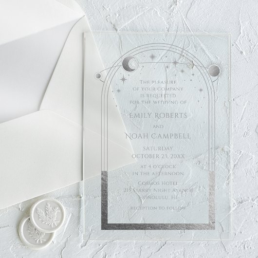 Invitations En Acrylique Mariage d'astronomie en argent céleste Sun Moon