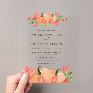 Invitations En Acrylique Mariage d'automne aux citrouilles aquarelles