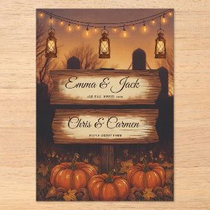 Invitations En Acrylique Mariage d'automne aux citrouilles et lanternes
