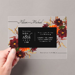 Invitations En Acrylique Mariage d'automne floral aquarelle rustique modern