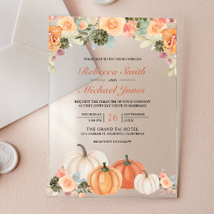 Invitations En Acrylique Mariage d'automne floral citrouille aquarelle rust