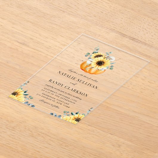 Invitations En Acrylique Mariage d'automne rustique avec citrouille et tour (Poser)