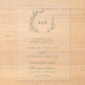 Invitations En Acrylique Mariage de bois vert à feuilles minimes (Recto)