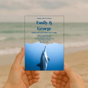 Invitations En Acrylique Mariage de bord de mer dauphin bleu marine sous la