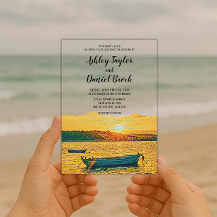 Invitations En Acrylique Mariage de bord de mer romantique au coucher du so