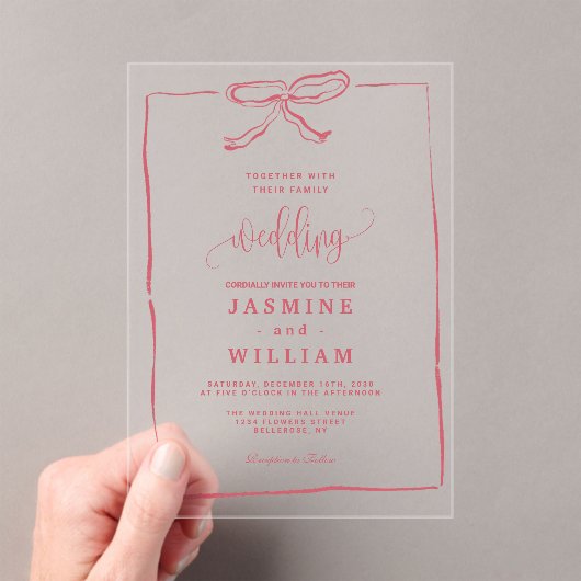 Invitations En Acrylique Mariage de Bow rose (In situ (ordinateur de poche))