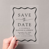 Invitations En Acrylique Mariage de cadre Black Wavy moderne Enregistrer la (In situ (ordinateur de poche))