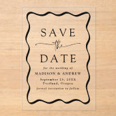 Invitations En Acrylique Mariage de cadre Black Wavy moderne Enregistrer la (Recto)