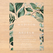 Invitations En Acrylique Mariage de cadre d'arc de verdure abondant (Recto)