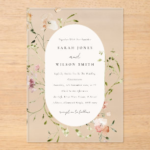 Invitations En Acrylique Mariage de cadre floral à mousse souple