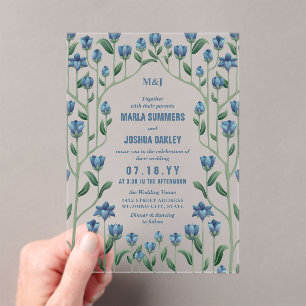 Invitations En Acrylique Mariage de cadre Floral Vintage Fleur sauvage bleu