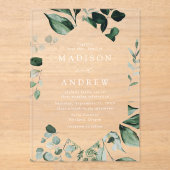 Invitations En Acrylique Mariage de cadre géométrique verdoyant (Recto)
