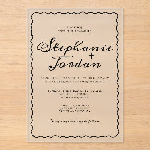 Invitations En Acrylique Mariage de cadre Whimsical noir et blanc simple