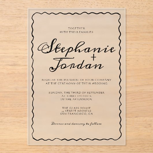 Invitations En Acrylique Mariage de cadre Whimsical noir et blanc simple (Recto)