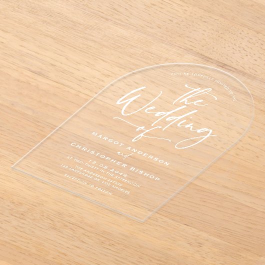 Invitations En Acrylique Mariage de calligraphie à la main blanche (Poser)
