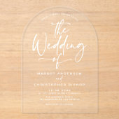 Invitations En Acrylique Mariage de calligraphie à la main blanche (Recto)