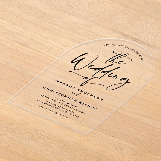 Invitations En Acrylique Mariage de calligraphie à main noire (Poser)