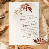 Invitations En Acrylique Mariage de calligraphie des fleurs de terre cuite 