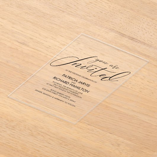 Invitations En Acrylique Mariage de calligraphie élégant (Poser)