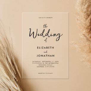 Invitations En Acrylique Mariage de calligraphie moderne minimaliste