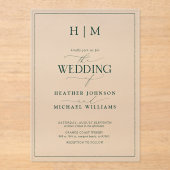 Invitations En Acrylique Mariage de calligraphie Monogramme vert émeraude (Recto)