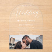 Invitations En Acrylique Mariage de calligraphie photo moderne Elegant Bas (Recto)